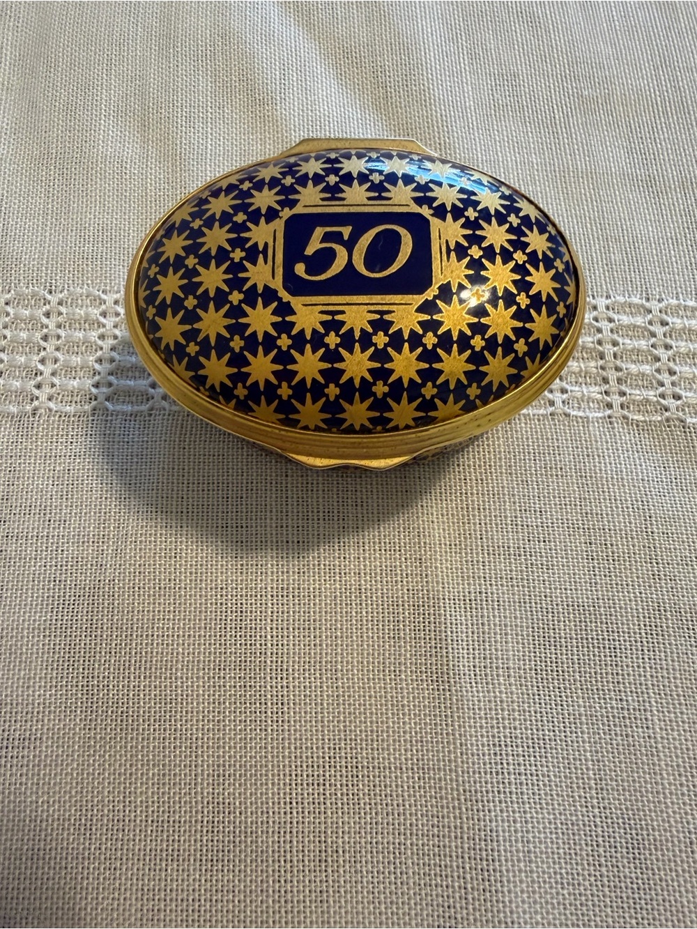 Halcyon Days Decorative Blue and Gold Oval Trinket Box - 50 Motif